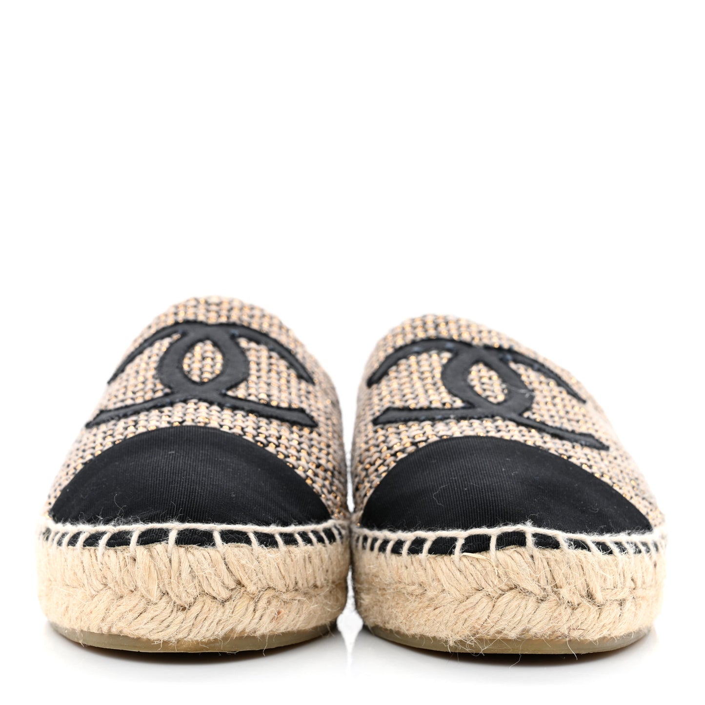 Metallic Tweed CC Espadrilles 38 Beige Black