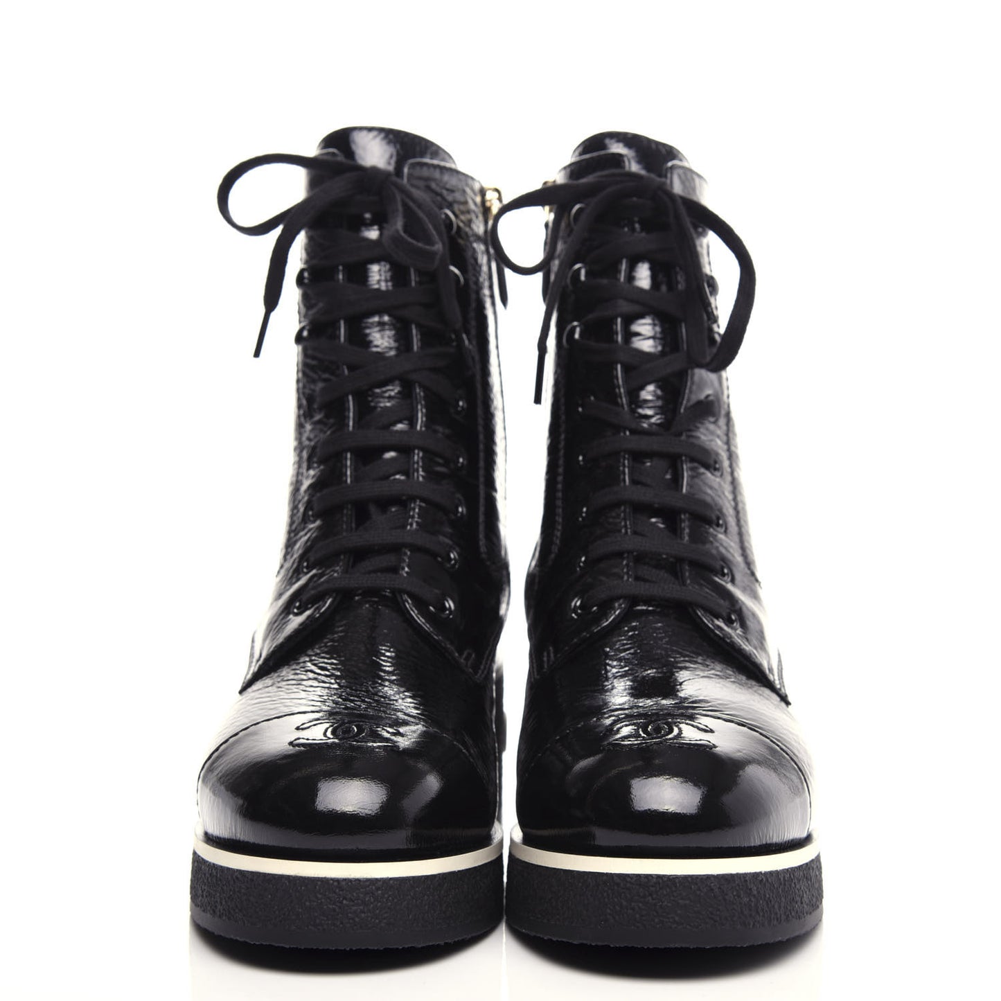 Shiny Crumpled Lambskin Lace Up Combat Boots 42 Black