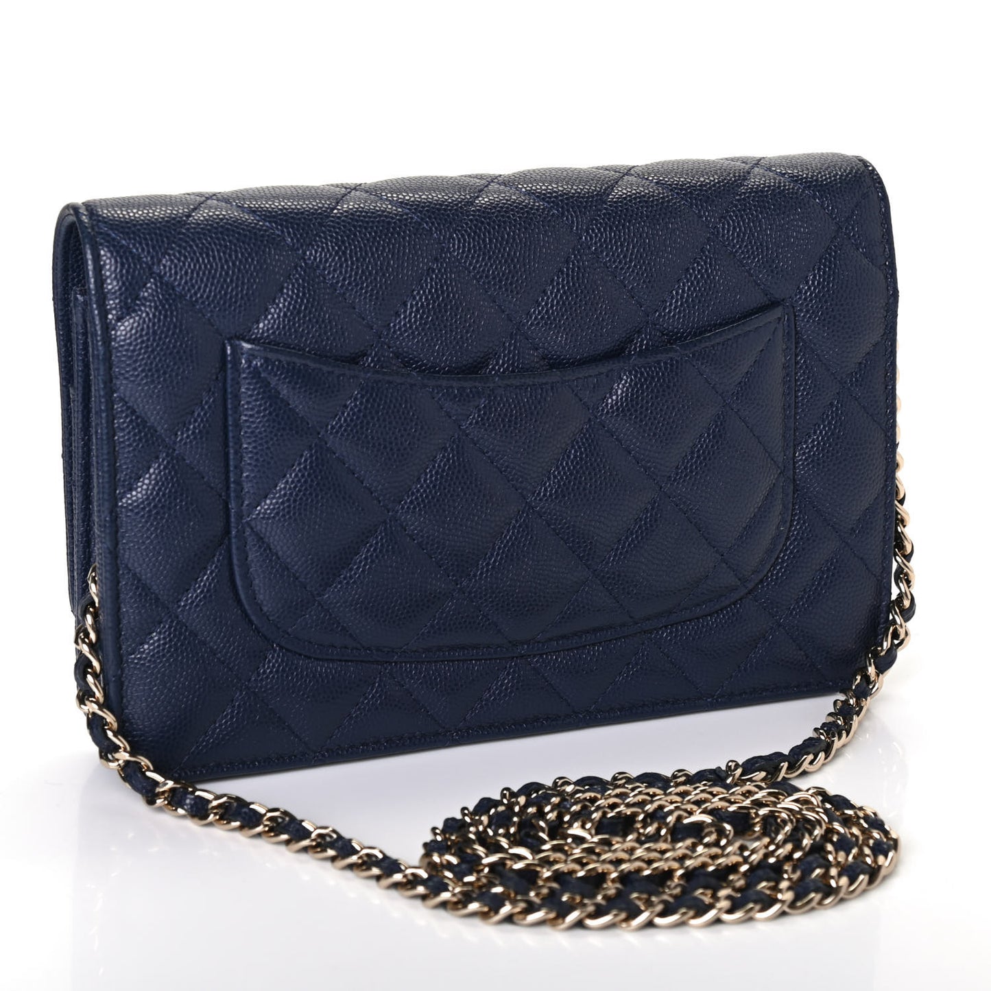 Caviar Quilted Wallet On Chain WOC Navy Blue
