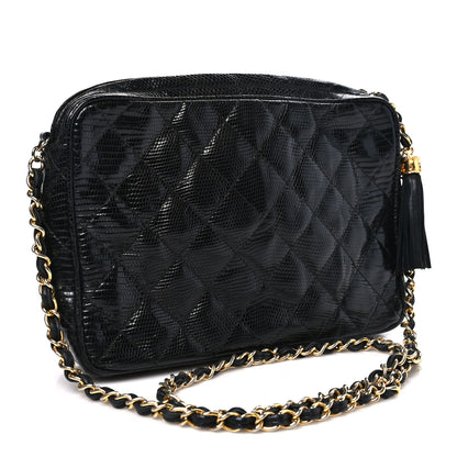 Chanel Lizard Quilted Small Tassel Camera Case Black 3 of 11