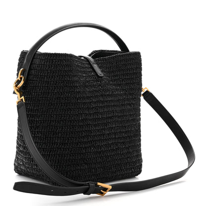 Saint Laurent Raffia Calfskin Monogram Le 37 Bucket Bag Black 4 of 11