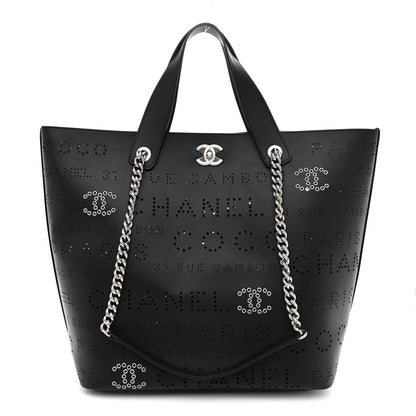 Chanel Calfskin Tweed Small Logo Eyelets Shopping Tote Black 1 of 11
