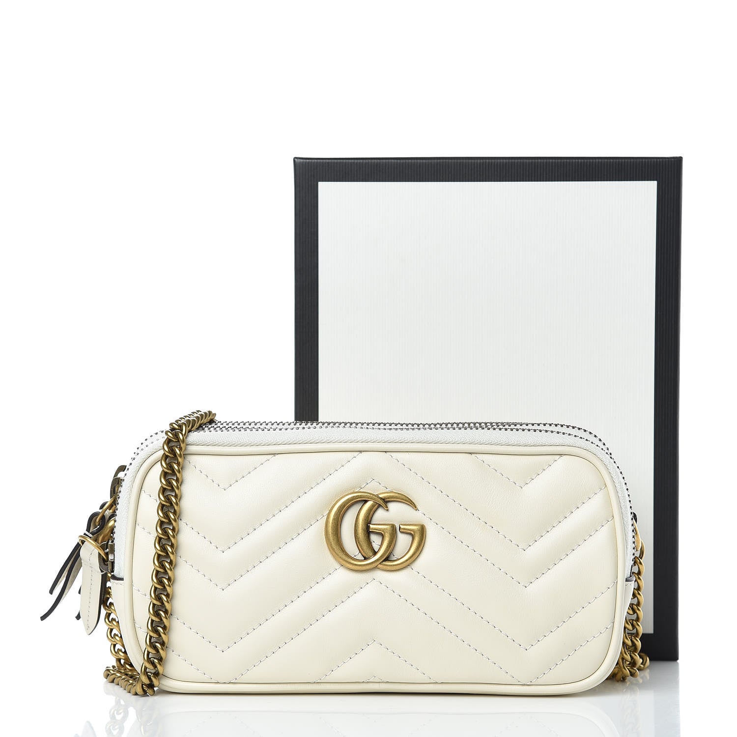 Gucci Calfskin Matelasse Mini GG Marmont Chain Crossbody Bag Mystic White 12 of 12