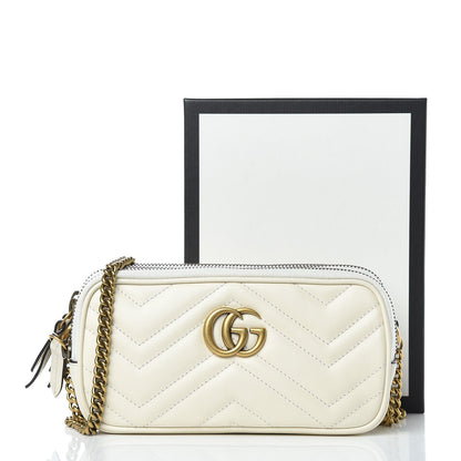Gucci Calfskin Matelasse Mini GG Marmont Chain Crossbody Bag Mystic White 12 of 12