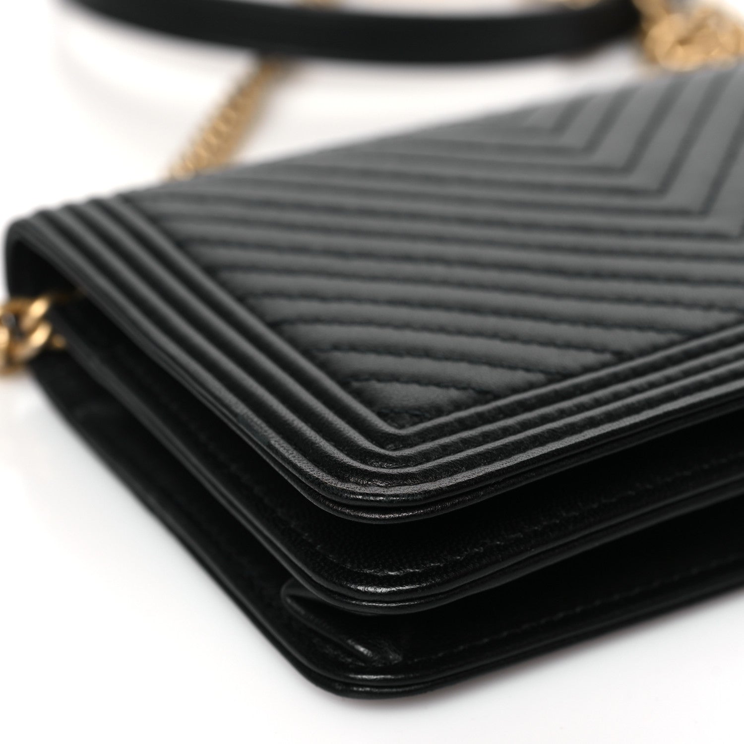 Chanel Lambskin Chevron Boy Wallet On Chain WOC Black 9 of 10