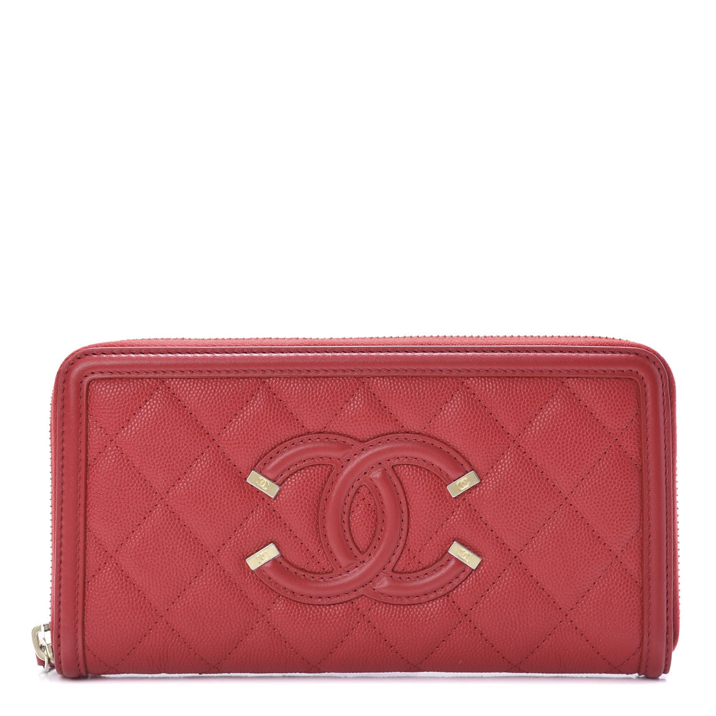 Caviar Quilted Filigree Zip Around Wallet Red