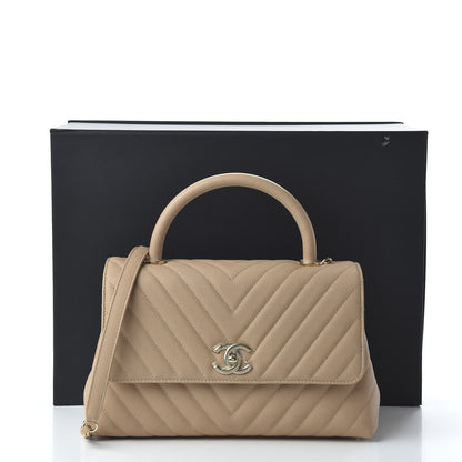 Chanel Caviar Chevron Quilted Small Coco Handle Flap Beige 11 of 11