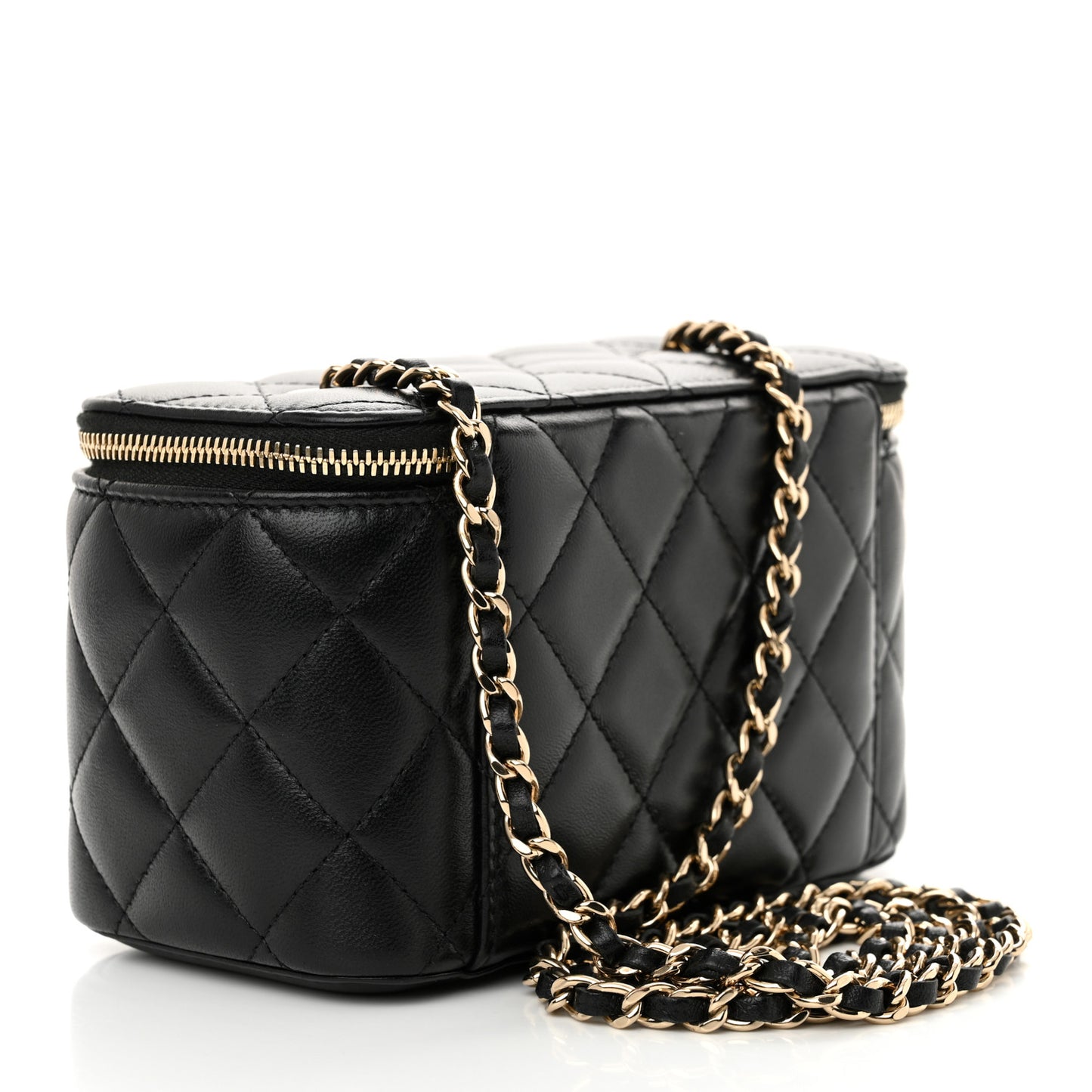 Lambskin Quilted Small Vanity Case With Chain Black Black