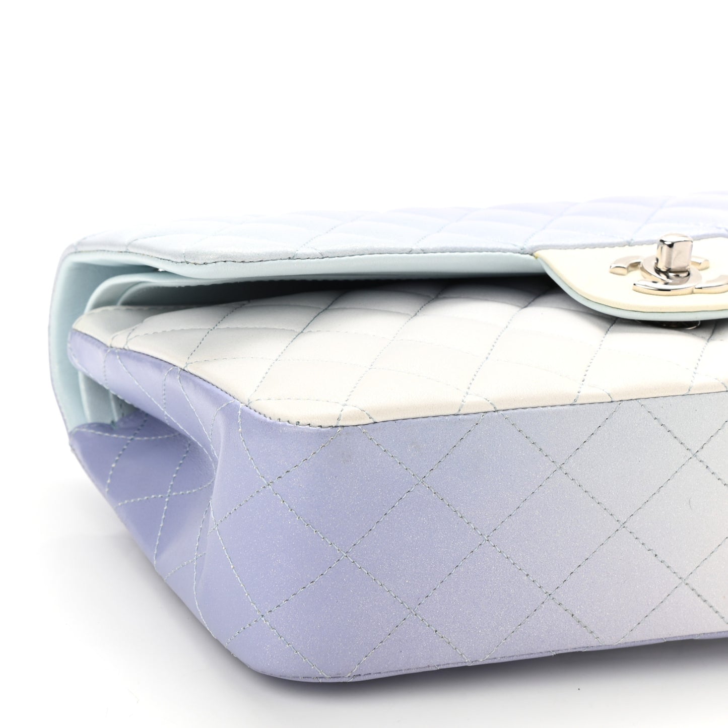 Perforated Lambskin Quilted Medium Double Flap Light Blue Light Purple White
