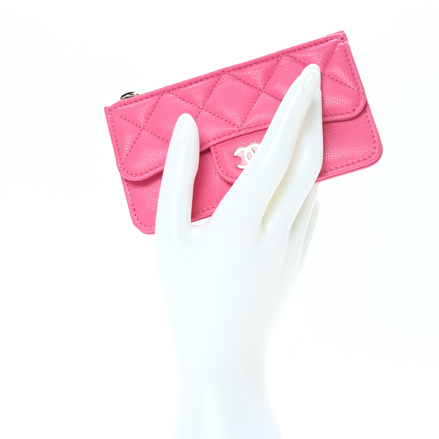 Chanel Caviar Quilted Flap Zip Card Holder Dark Pink 2 of 7