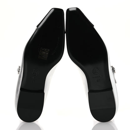 Chanel Laminated Calfskin Grosgrain Mary Janes Flats 37 Silver Black 6 of 12
