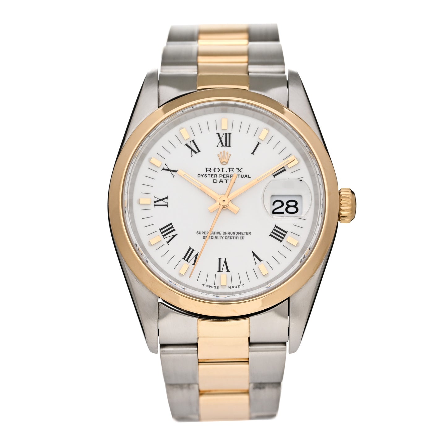 Stainless Steel 18K Yellow Gold 36mm Oyster Perpetual Datejust Watch White Roman 15203