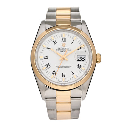 Rolex Stainless Steel 18K Yellow Gold 36mm Oyster Perpetual Datejust Watch White Roman 15203 1 of 4