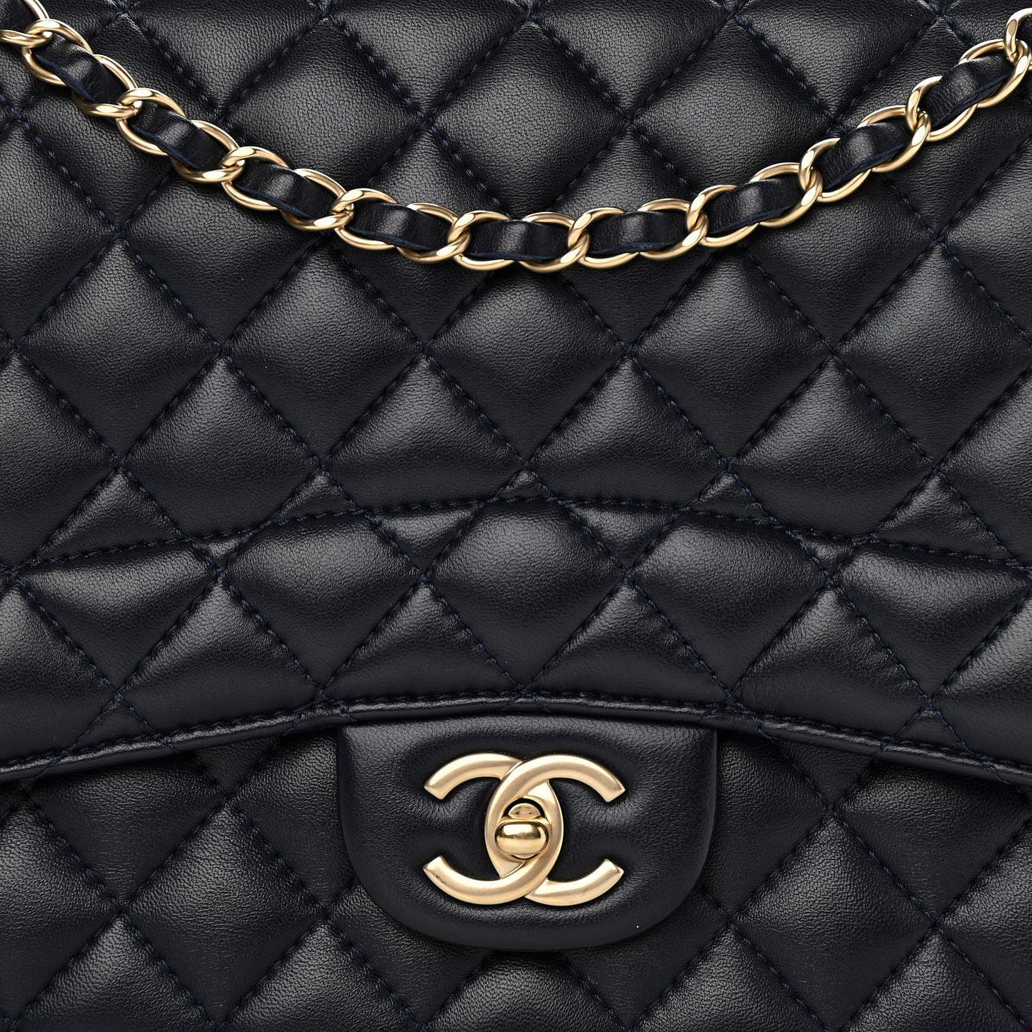 Lambskin Quilted Jumbo Mademoiselle Chic Flap Navy