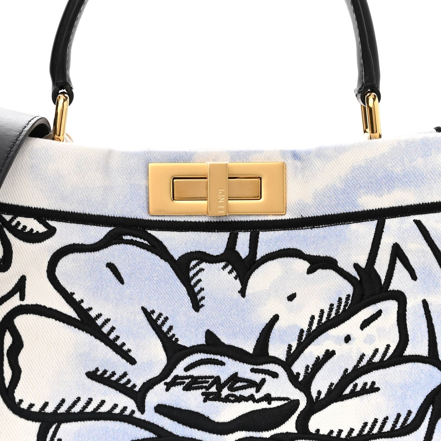 X JOSHUA VIDES Canvas Calfskin Flower Clouds Embroidered Medium Peekaboo Iconic Satchel California Sky
