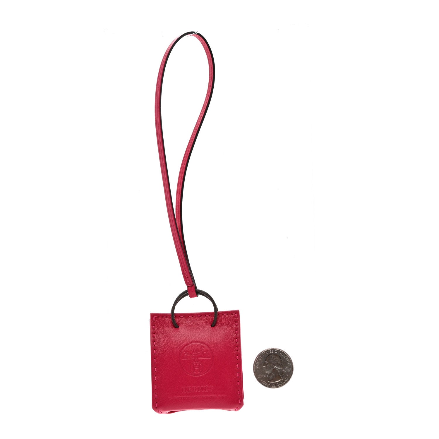 Hermes Milo Lambskin Swift Shopping Bag Charm Rose Mexico 2 of 3