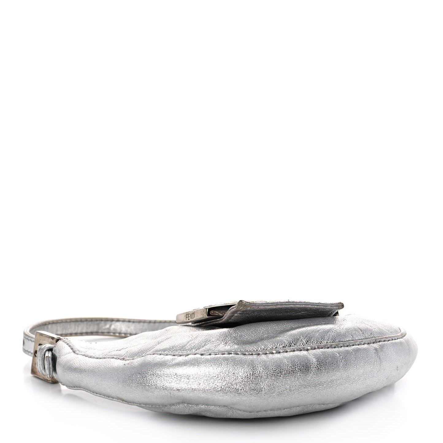 Metallic Calfskin Crystal Mini Half Moon Baguette Silver
