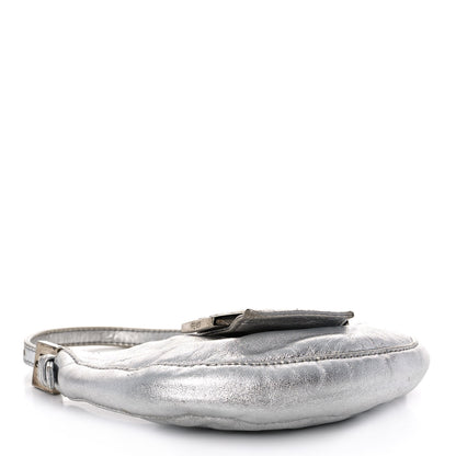 Fendi Metallic Calfskin Crystal Mini Half Moon Baguette Silver 4 of 11