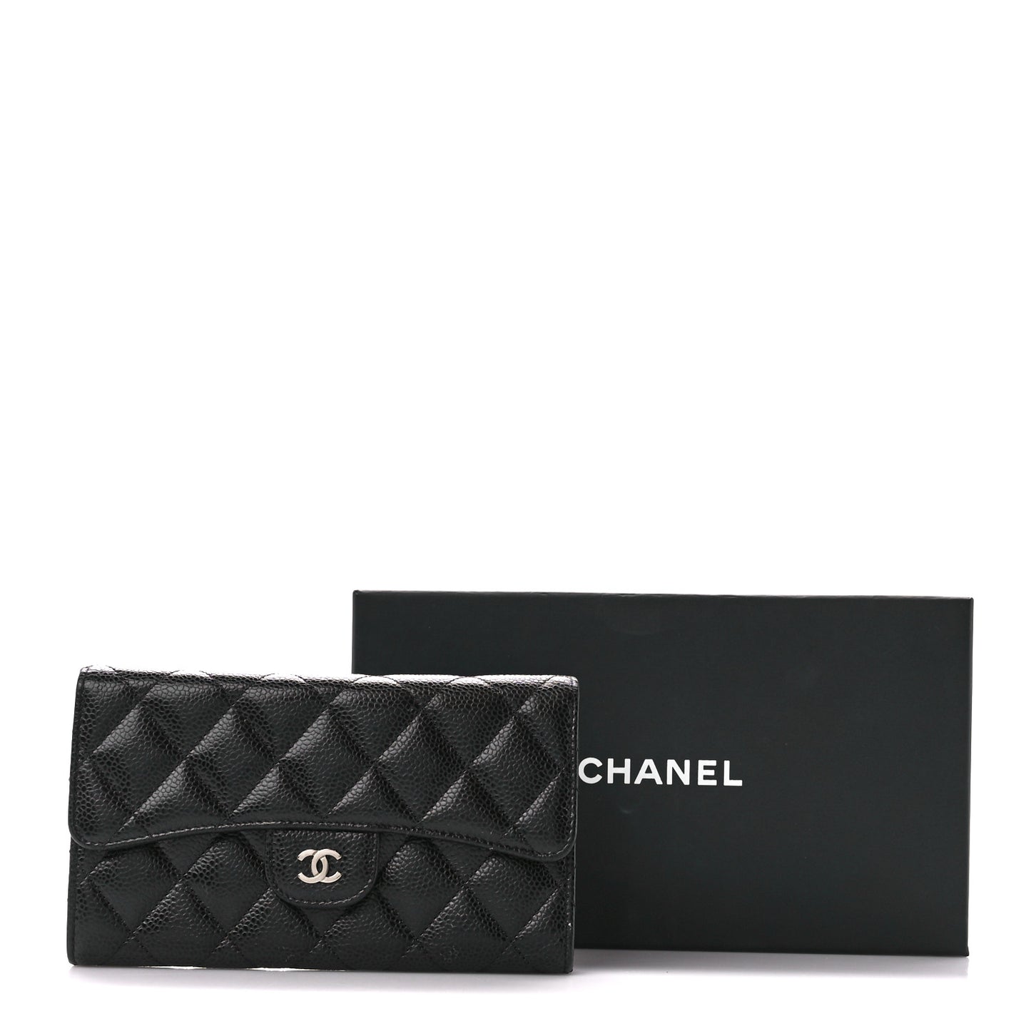Caviar Quilted Large Flap Wallet Black