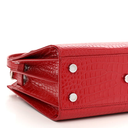 Saint Laurent Calfskin Crocodile Embossed Nano Sac De Jour Red 9 of 12