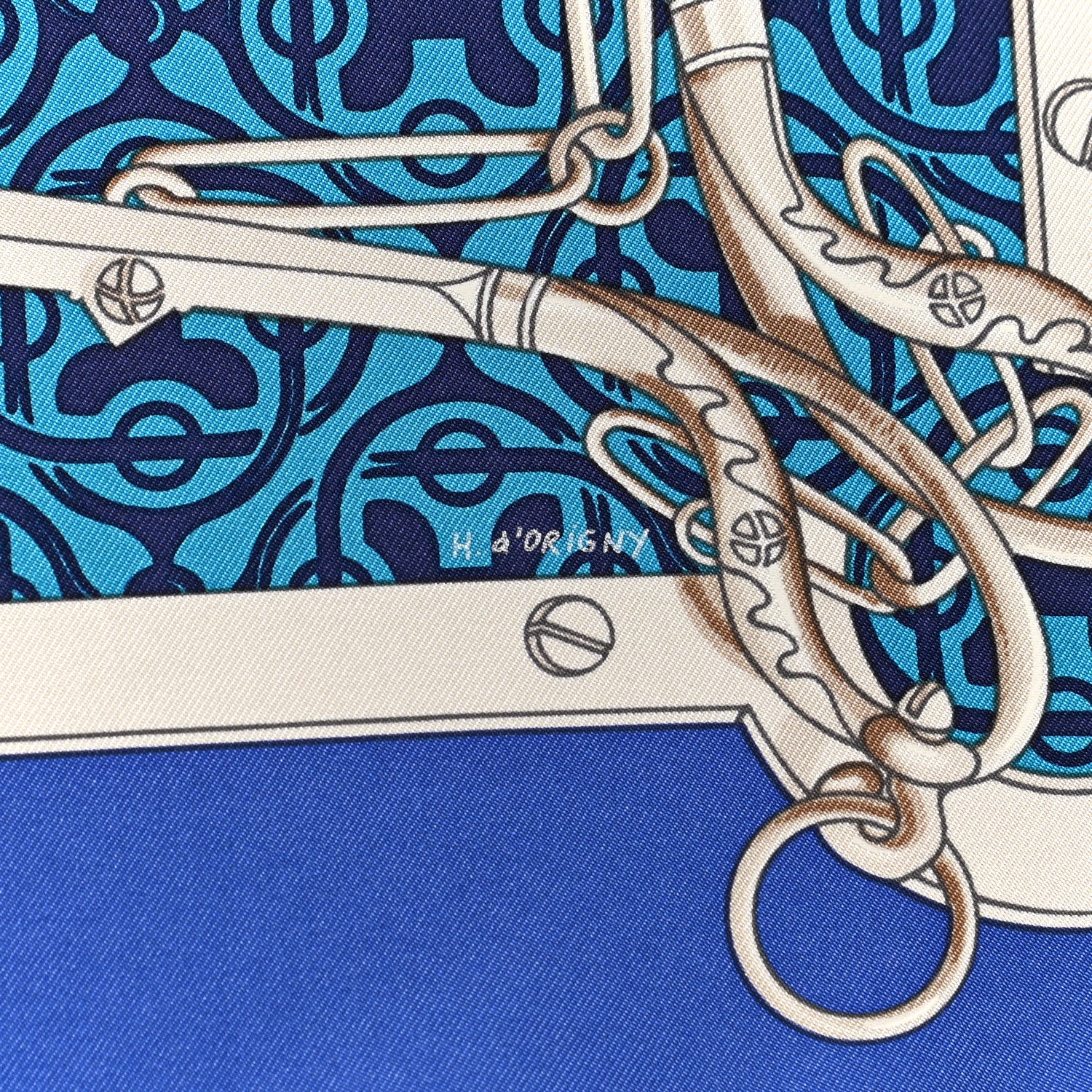 Hermes Silk Mors et Gourmettes Remix Scarf 90 Azur Cobalt Gris 5 of 5