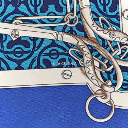 Hermes Silk Mors et Gourmettes Remix Scarf 90 Azur Cobalt Gris 5 of 5