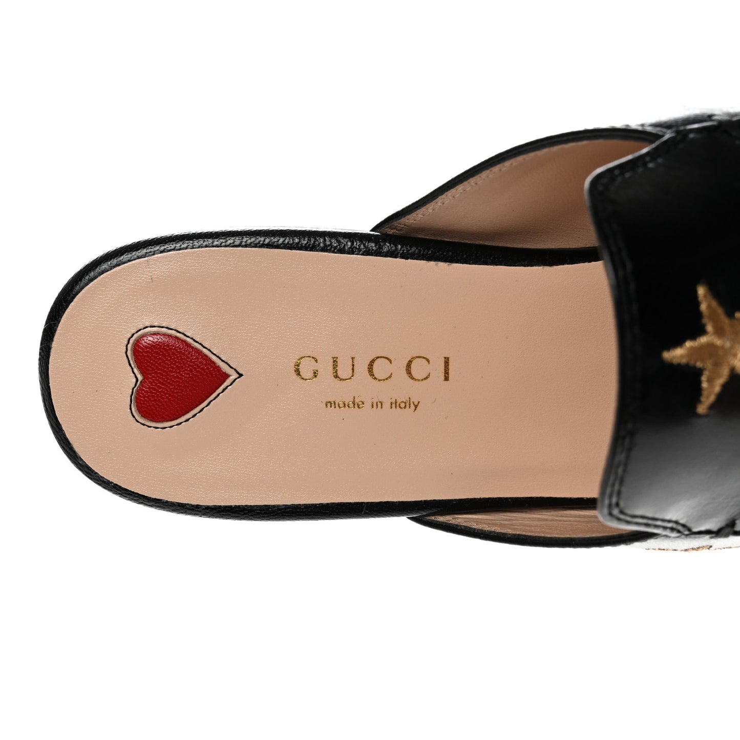 Goatskin Bee Star Embroidered Womens Princetown Slippers 37.5 Black
