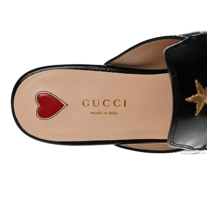 Gucci Goatskin Bee Star Embroidered Womens Princetown Slippers 37.5 Black 7 of 10