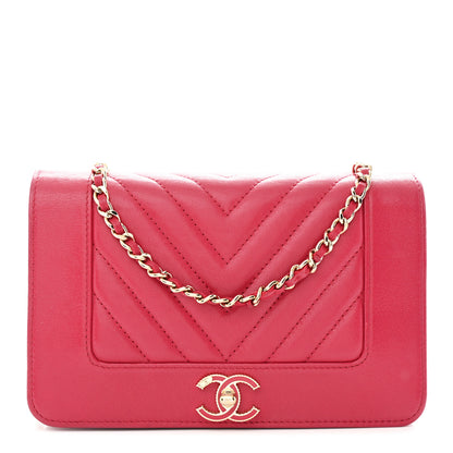 Chanel Sheepskin Chevron Quilted Vintage Mademoiselle Wallet On Chain WOC Dark Pink 1 of 13