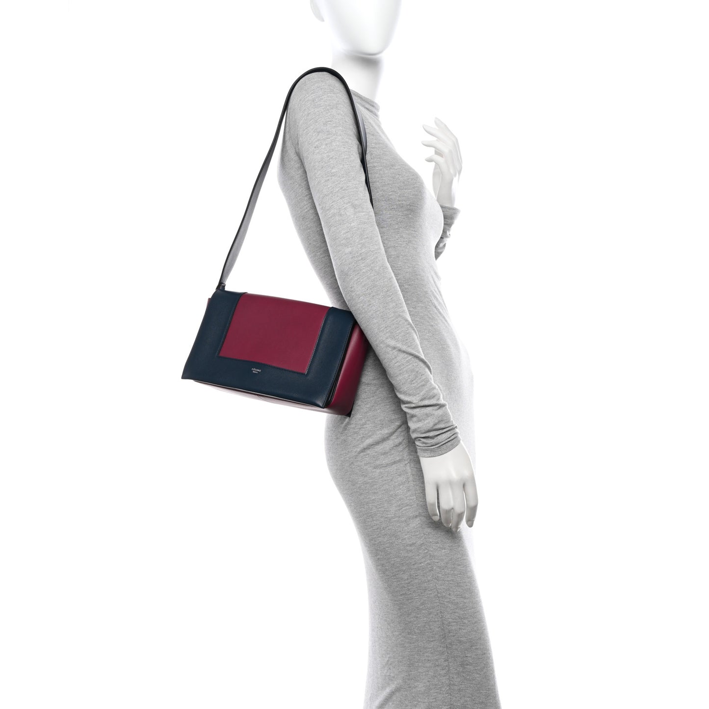 Shiny Smooth Calfskin Medium Frame Shoulder Bag Steel Blue Plum