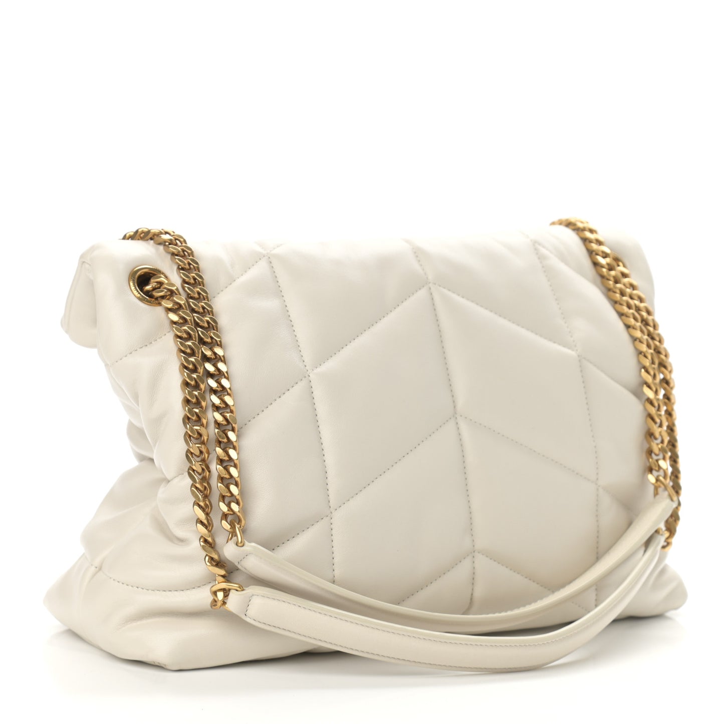 Lambskin Quilted Medium Loulou Puffer Monogram Chain Satchel Crema Soft