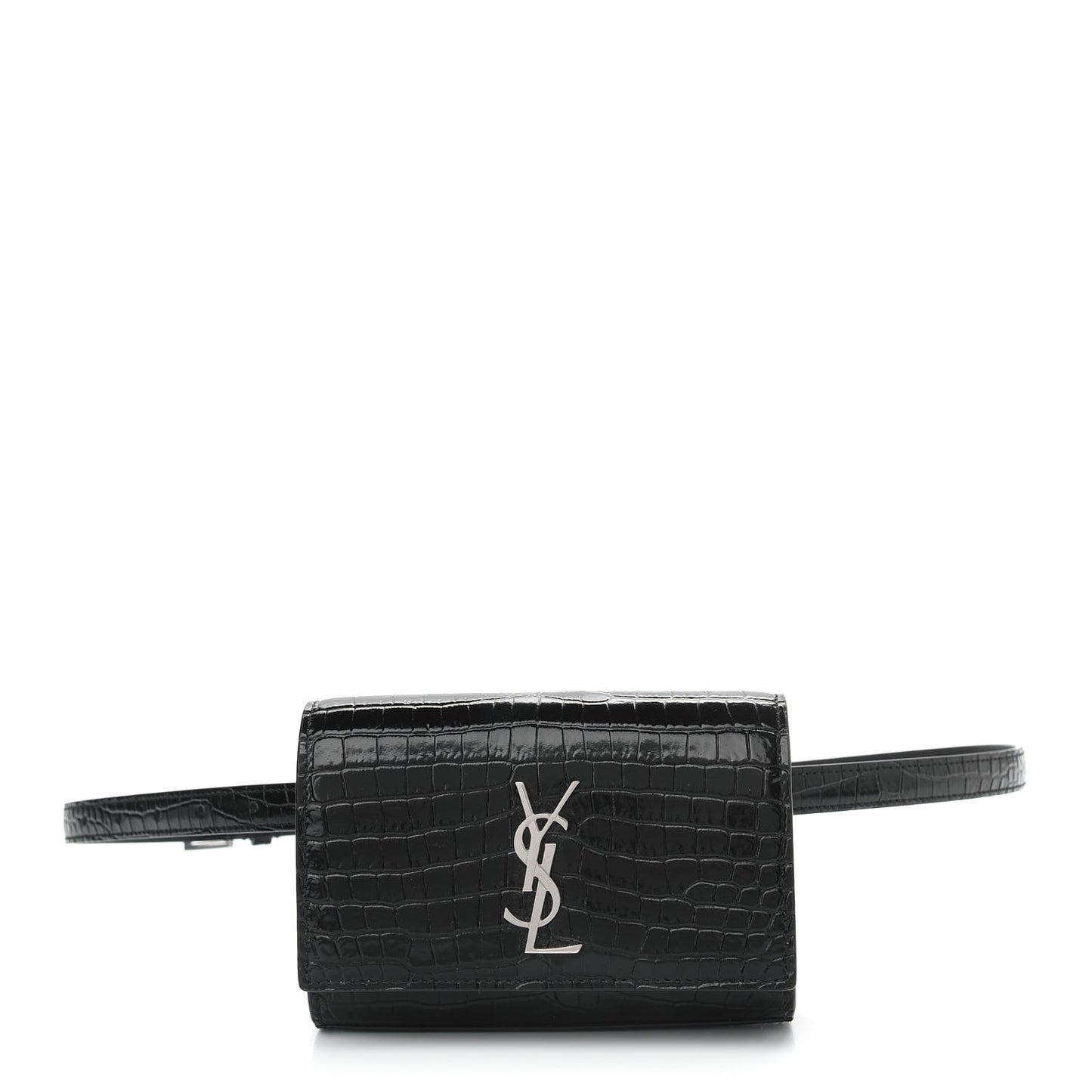 Calfskin Crocodile Embossed Monogram Kate Belt Bag Black