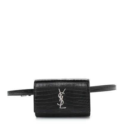Saint Laurent Calfskin Crocodile Embossed Monogram Kate Belt Bag Black 1 of 8
