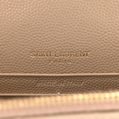 Saint Laurent Grain De Poudre Matelasse Chevron Monogram Envelope Chain Wallet Dark Beige 6 of 17