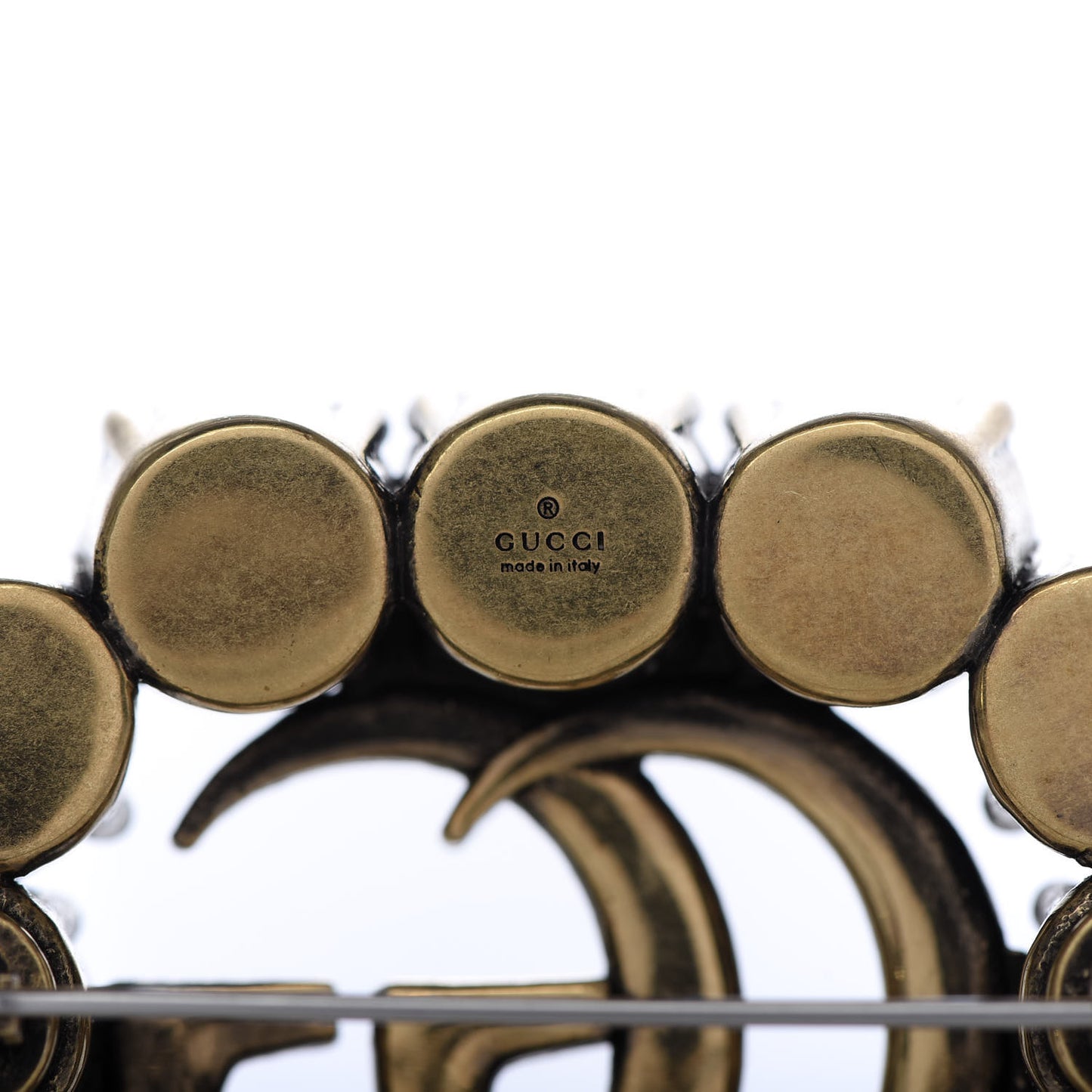 Metal Crystal Double G Brooch Aged Gold