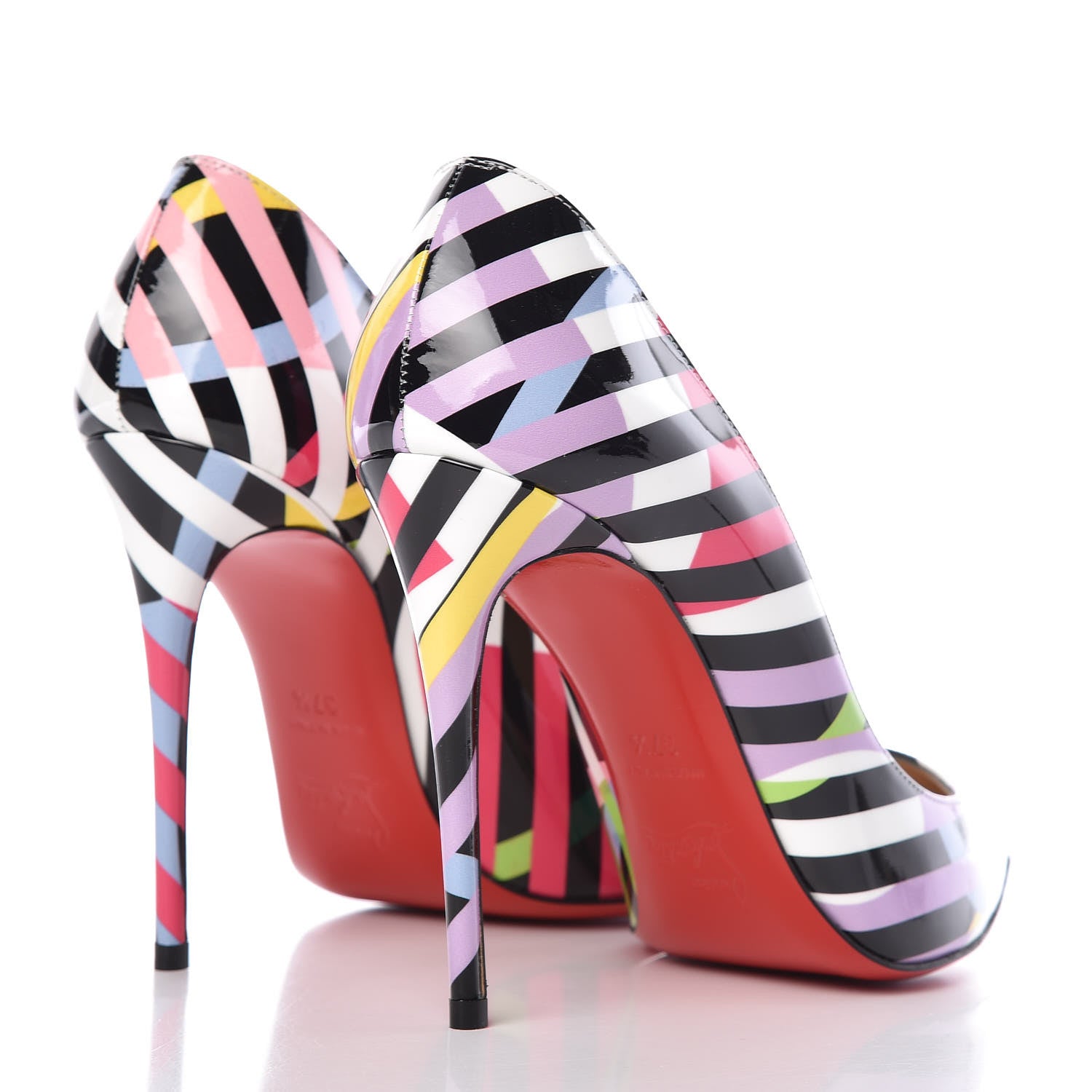 Christian Louboutin Patent Cinestripes Pigalle Follies 100 Pumps 37.5 Multi 4 of 7