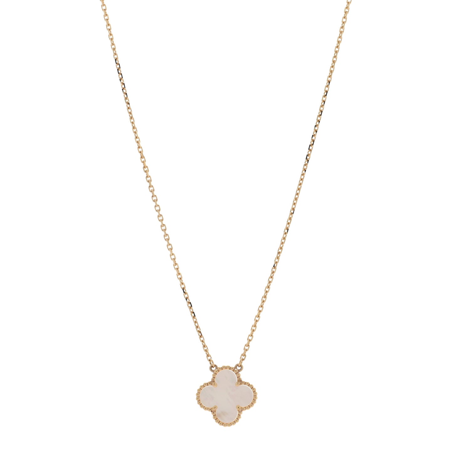 18K Yellow Gold Mother of Pearl Vintage Alhambra Pendant Necklace