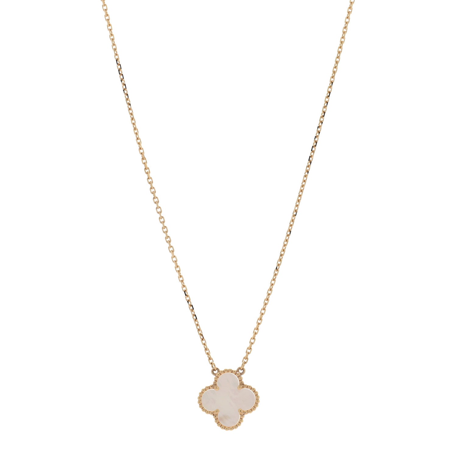 Van Cleef & Arpels 18K Yellow Gold Mother of Pearl Vintage Alhambra Pendant Necklace 1 of 5