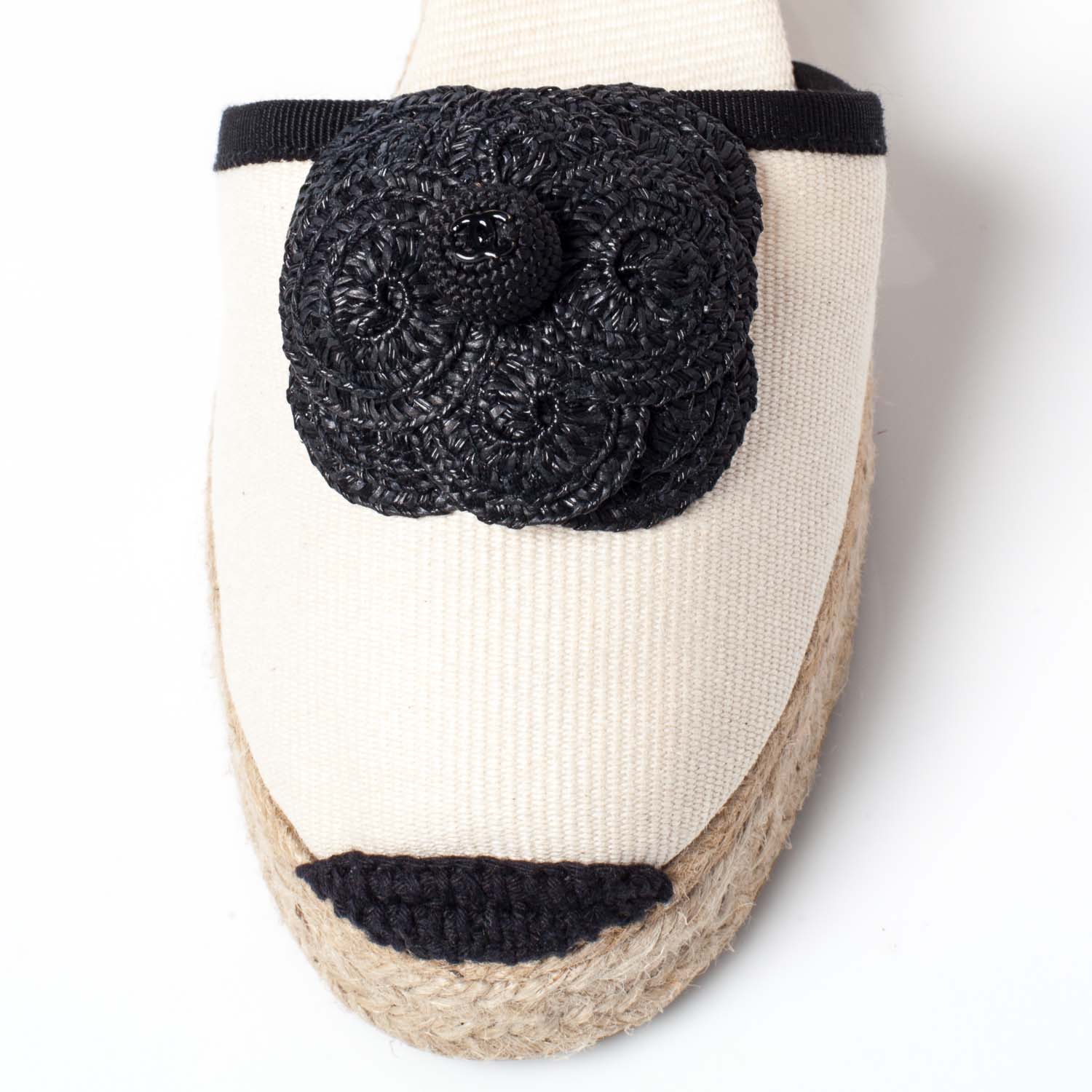 Chanel Canvas Espadrille Flower Wedges 37 8 of 9