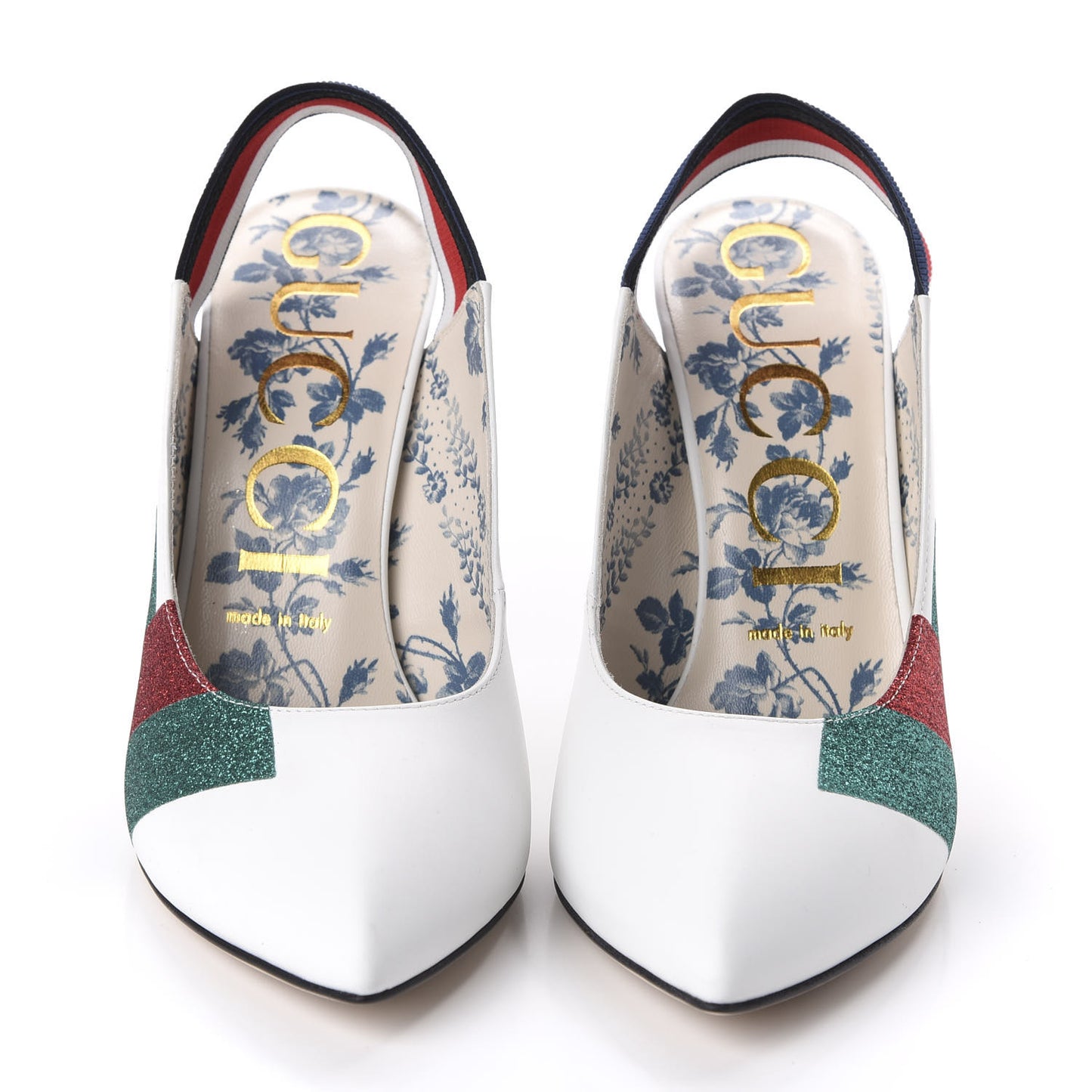 Calfskin Glitter Web High Heel Slingback Pumps 38 White