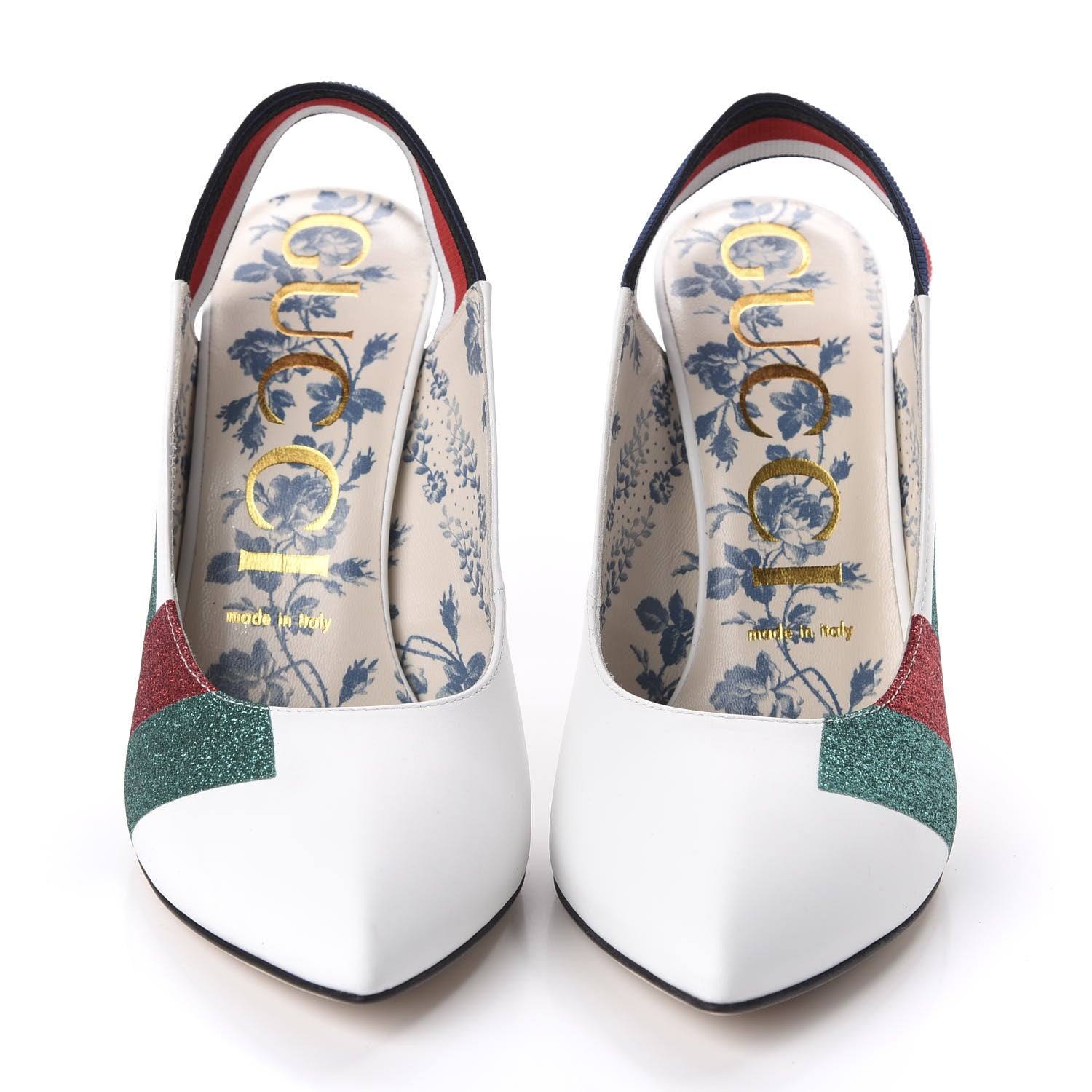 Gucci Calfskin Glitter Web High Heel Slingback Pumps 38 White 2 of 9