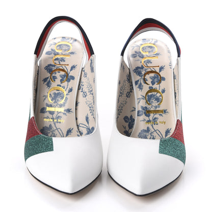 Gucci Calfskin Glitter Web High Heel Slingback Pumps 38 White 2 of 9