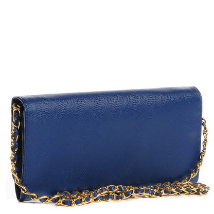 Prada Saffiano Metal Oro Chain Wallet Bleuette 3 of 9