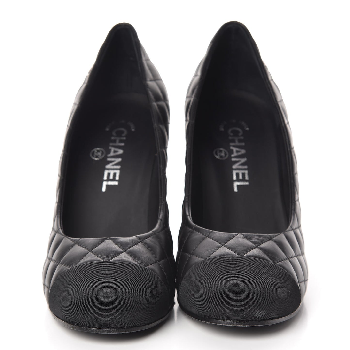 Lambskin Grosgrain Quilted Cap Toe CC Pumps 39 Black
