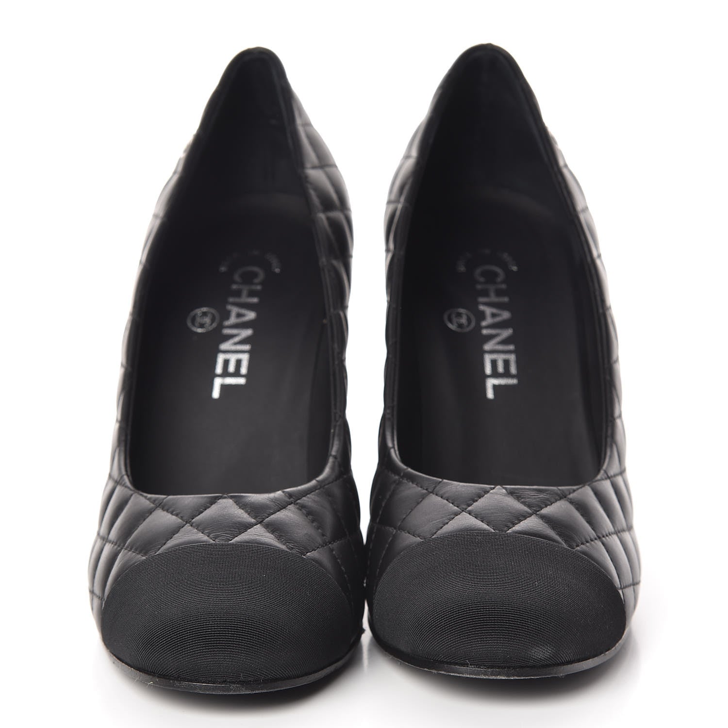 Chanel Lambskin Grosgrain Quilted Cap Toe CC Pumps 39 Black 2 of 15