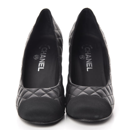 Chanel Lambskin Grosgrain Quilted Cap Toe CC Pumps 39 Black 2 of 15