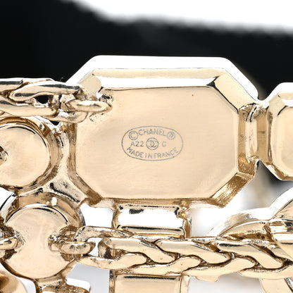 Chanel Metal Crystal Pearl Grosgrain CC Chain Tie Headband Gold 4 of 4
