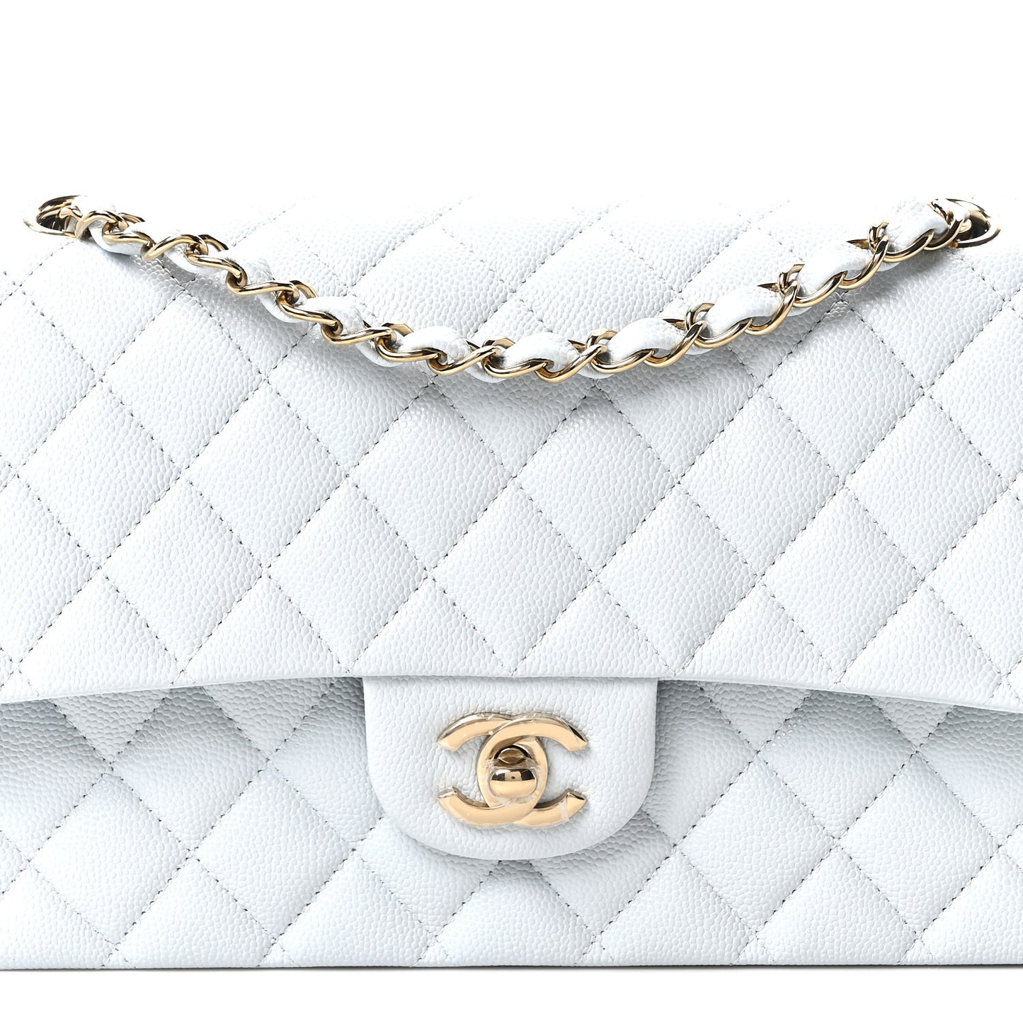 Caviar Quilted Medium Double Flap Light Blue