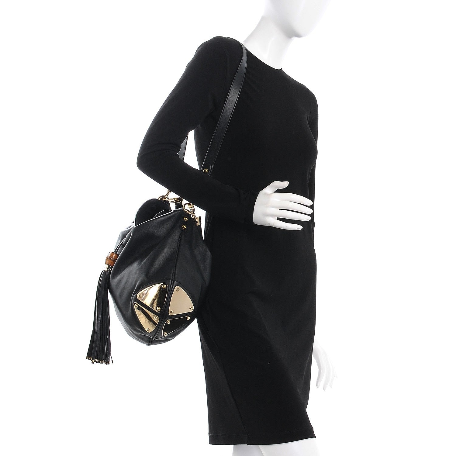 Gucci Calfskin Large Indy Top Handle Hobo Black 2 of 8