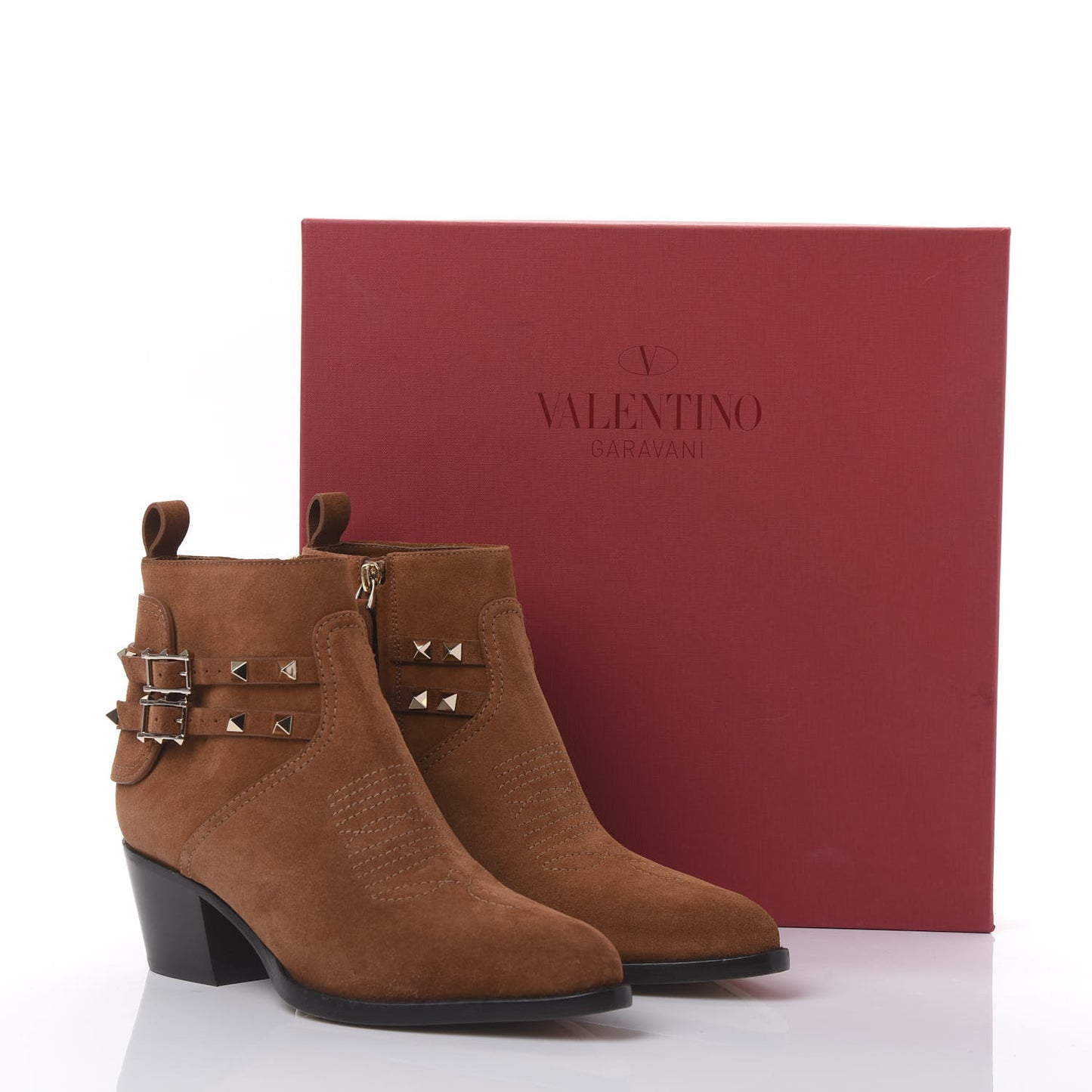 Suede Rockstud Double Buckle 50mm Cowboy Ankle Boots 37 Selleria